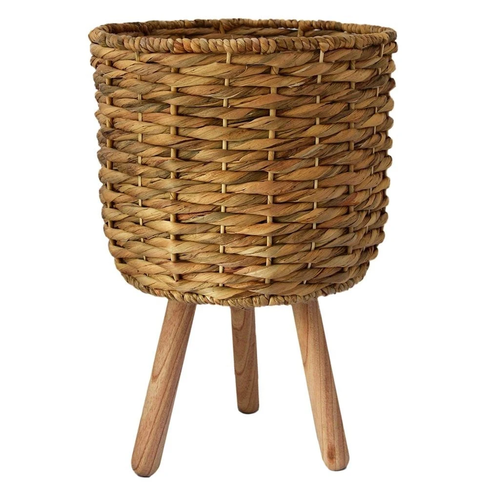 Water Hyacinth Lined Plant Basket On Legs - Natural - Image 2