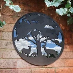 Black Metal Round Garden Mirror