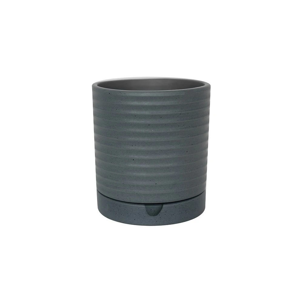 Stoneware Plant Pot & Saucer - Dark Grey - Image 2