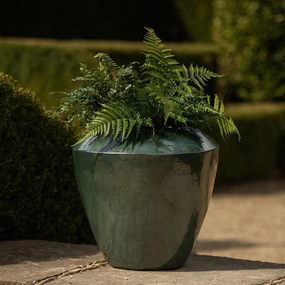 Glazed Terracotta Feature Pot - Moss Green
